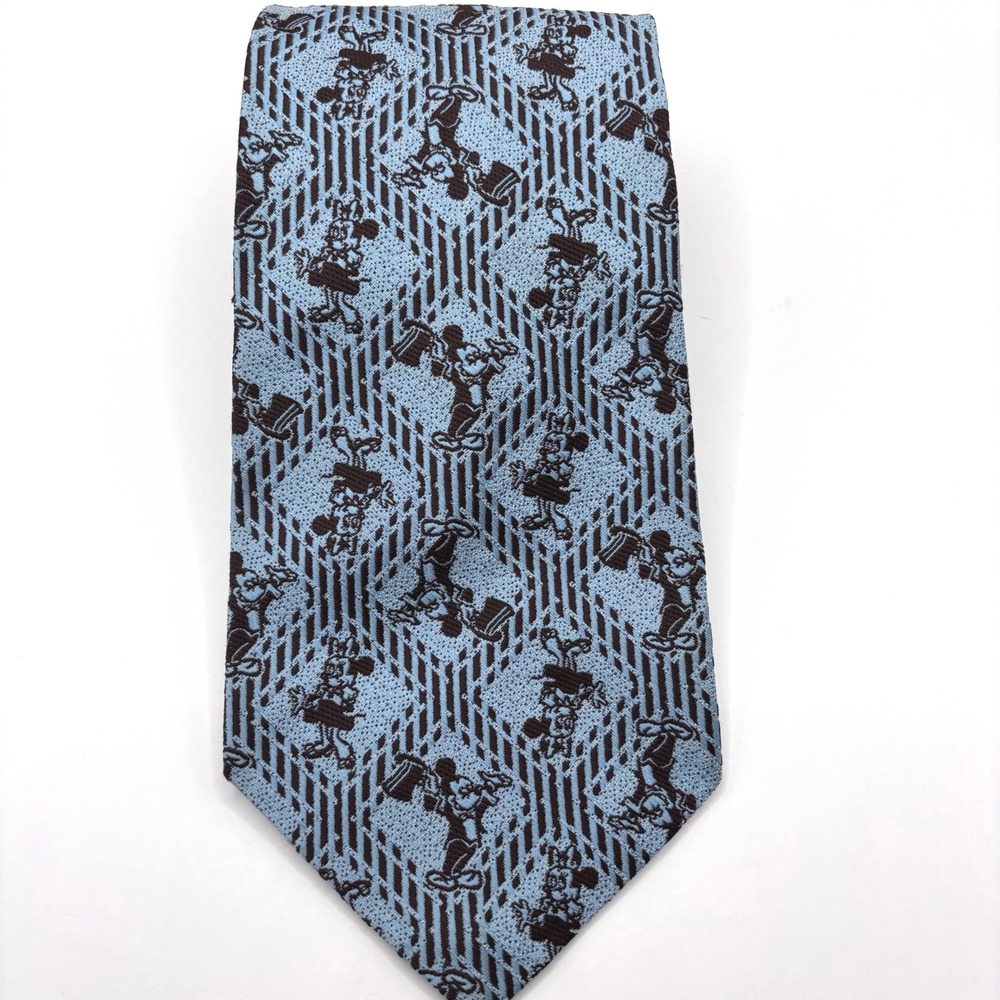 VTG Mickey Minnie Mouse by Cervantes Qiana Silk Nylon Disney Neck Tie Blue Brown